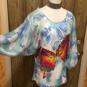 Rhinestone batwing Flower pedals Butterfly top